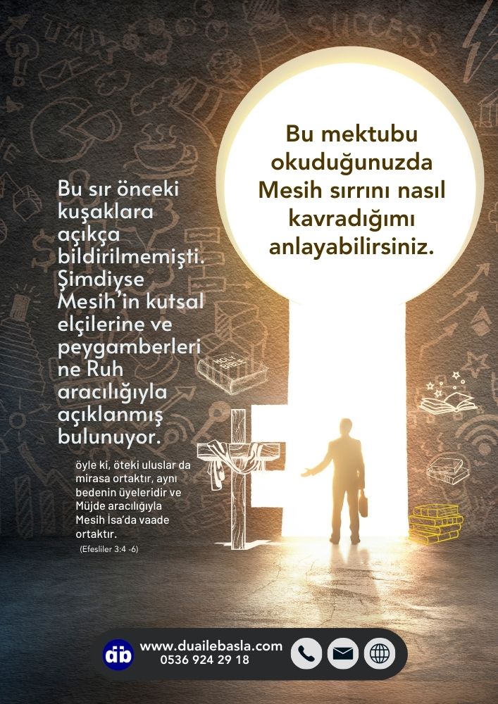Efesliler 3: 4-6 Bu mektubu okuduğunuzda Mesih sırrını nasıl kavradığımı anlayabilirsiniz.