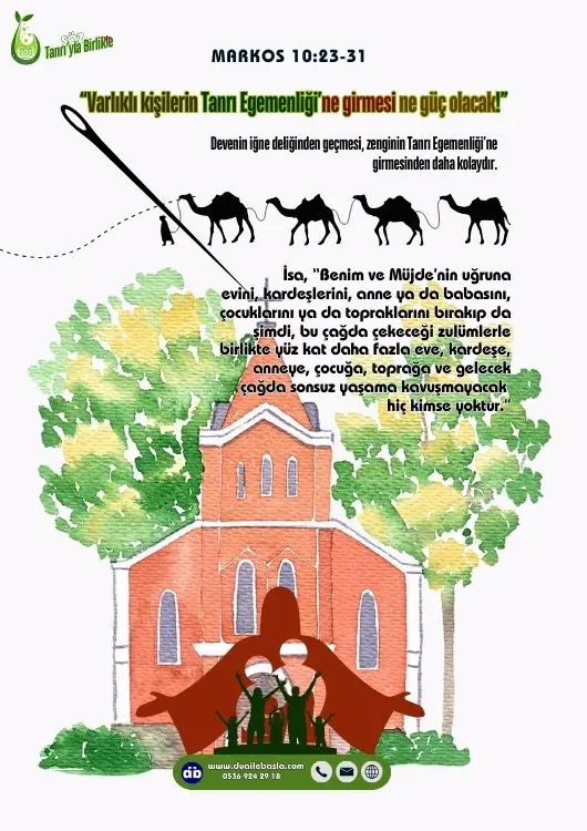 (Markos 10:23) İsa çevresine göz gezdirdikten sonra öğrencilerine, “Varlıklı kişilerin Tanrı Egemenliği’ne girmesi ne güç olacak!” dedi.