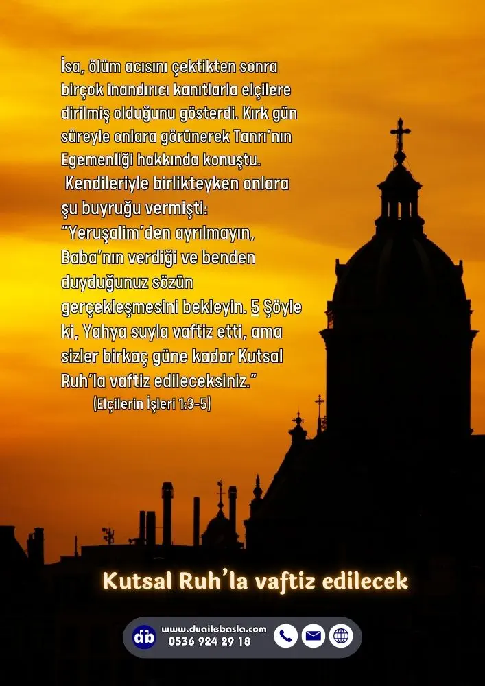 (Elçilerin İşleri 1 3-5) İsa, ölüm acısını çektikten sonra birçok inandırıcı kanıtlarla elçilere dirilmiş olduğunu gösterdi. Kırk gün süreyle onlara görünerek Tanrı’nın Egemenliği hakkında konuştu.