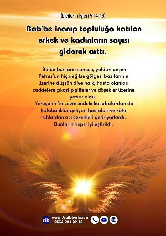 (Elçilerin İşlerin 5: 14-16) Buna karşın, Rab’be inanıp topluluğa katılan erkek ve kadınların sayısı giderek arttı.