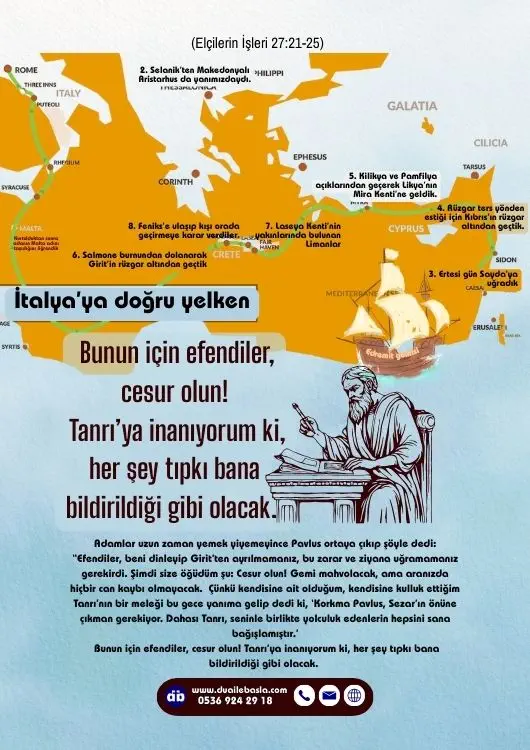 (Elçilerin İşleri 27: 21-25) İtalya'ya doğru yelken