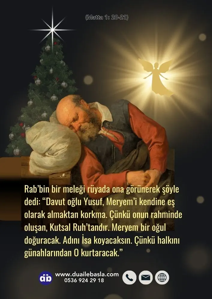 (Matta 1: 20-21) Meryem bir oğul doğuracak. Adını İsa koyacaksın. Çünkü halkını günahlarından O kurtaracak.