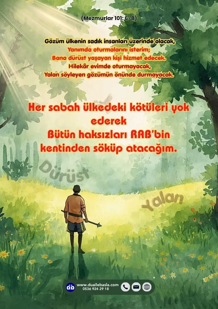 (101. Mezmur 6-8) Her sabah ülkedeki kötüleri yok ederek Bütün haksızları RAB’bin kentinden söküp atacağım.