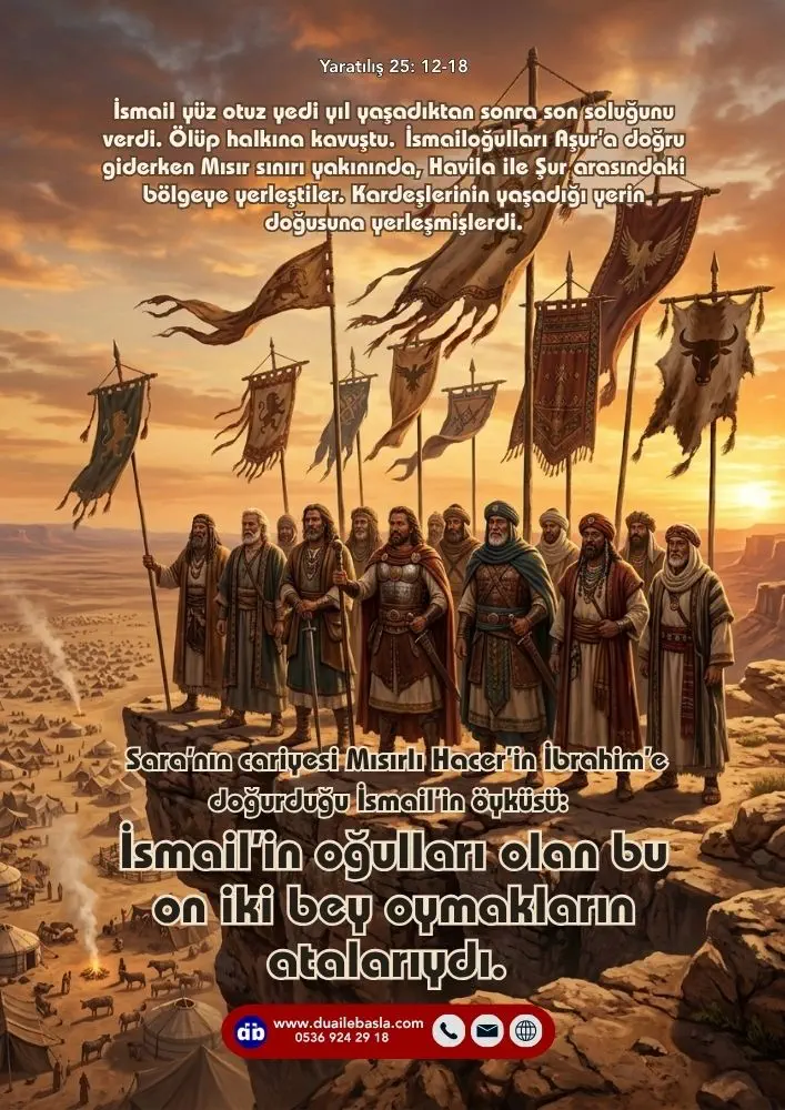 (Yaratılış 25: 12-18) İsmail’in oğulları olan bu on iki bey oymakların atalarıydı. Köylerine, obalarına da bu adları verdiler.